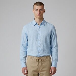 Oxford Shirt Co. Men's 100% Linen Shirt XL Light Blue Long Sleeve Summer Luxe